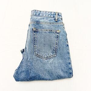 Zara Acid Wash Straight Leg ZIp Fly Split Hem Denim Jeans Size 8